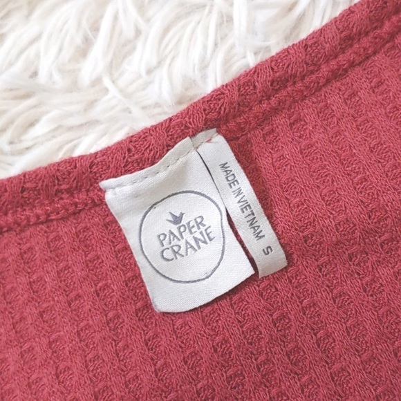 Anthropologie Paper Crane Waffle Knit Tie Front Oversized V-Neck Tee Rust Red S - Picture 6 of 6